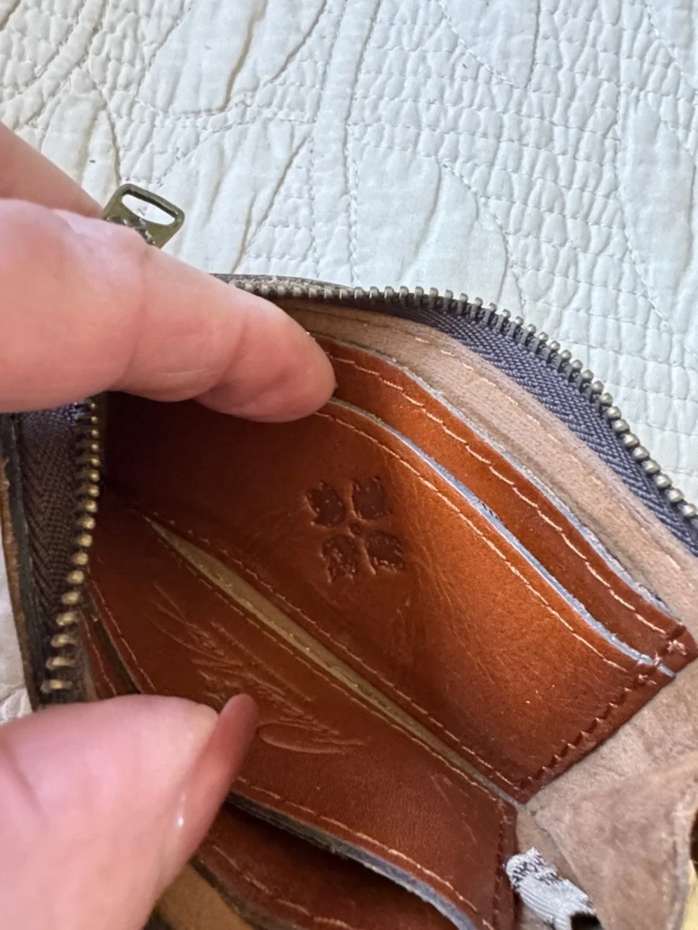 Patricia Nash Brown Multi-Color Leather Zip Key Wallet